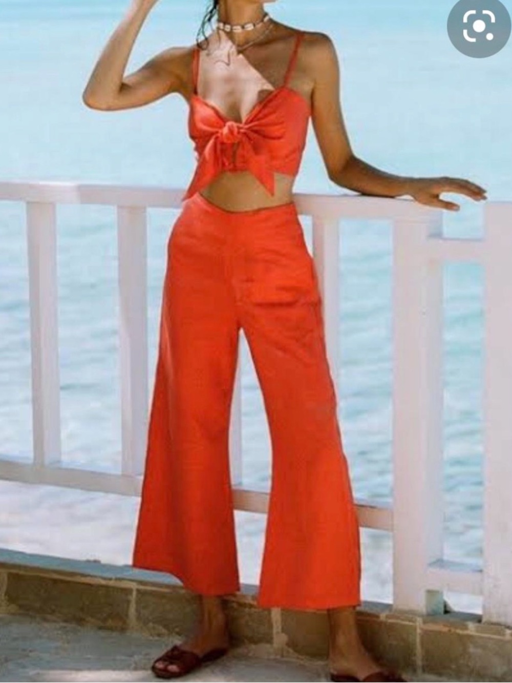 Faithfull the Brand Coral Red Pant and Top  Linen Set S